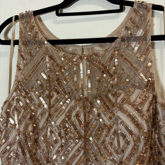 Adrianna Papell Nude & Gold Sequin Beaded Column Dress Gown Sz 10 - Picture 6 of 13